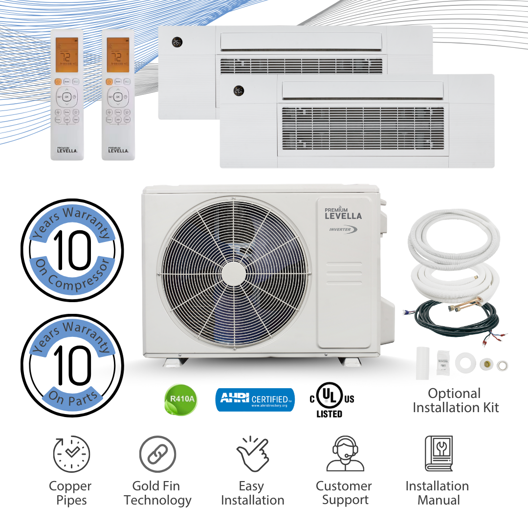 Dual Zone 21.5 SEER Ductless Mini Split Air Conditioner Inverter Wifi Heat Pump