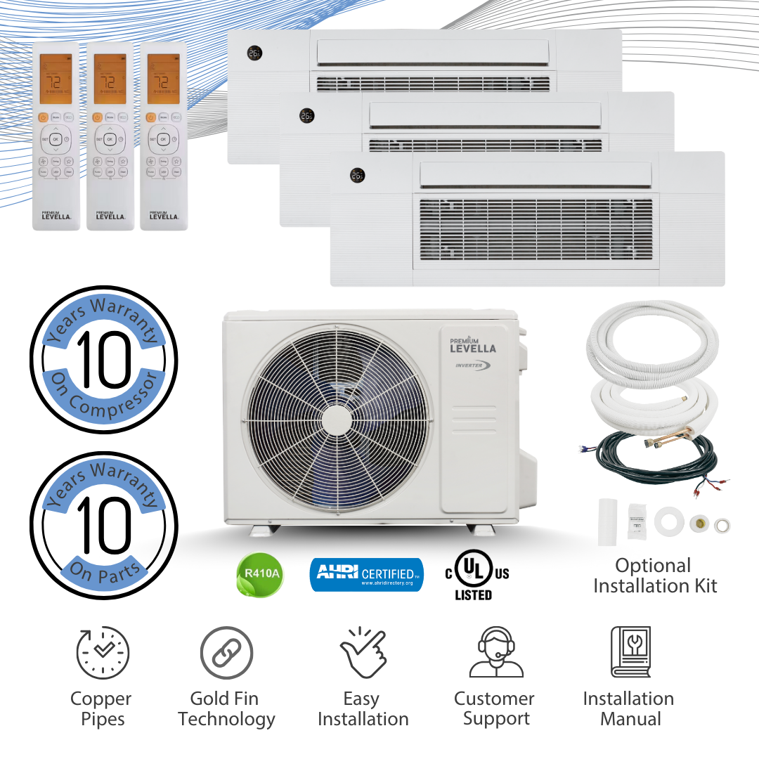 Tri Zone 23.5 SEER2 Ductless Mini Split Air Conditioner Inverter Wifi Heat Pump