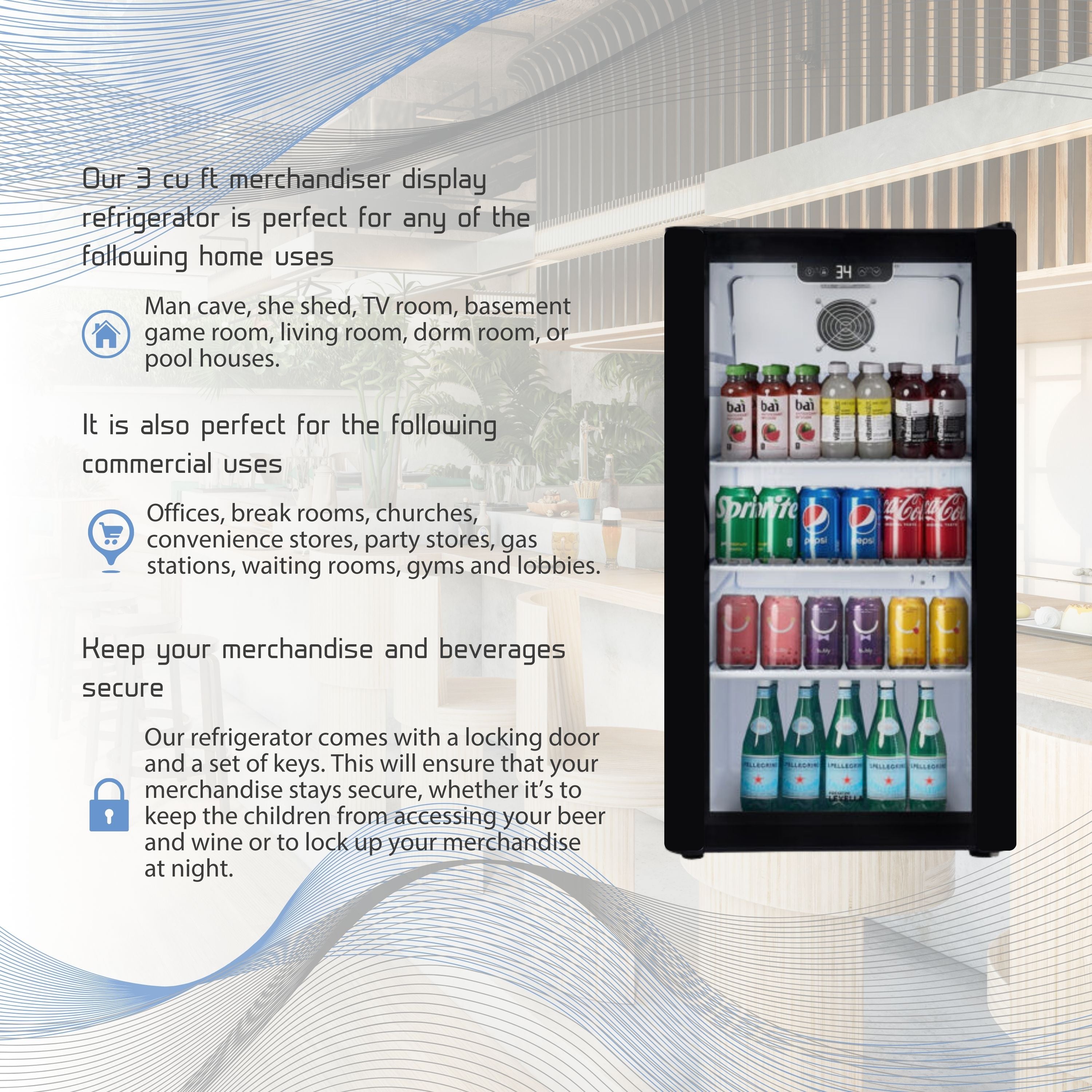 Premium Levella®  3.1 Cu. F.t Single Glass Door Upright Display Cooler. Merchandiser Refrigerator.