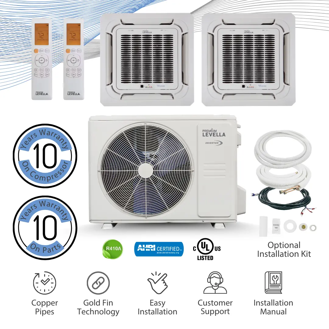 Dual Zone 21.5 SEER Ductless Mini Split Air Conditioner Inverter Wifi Heat Pump