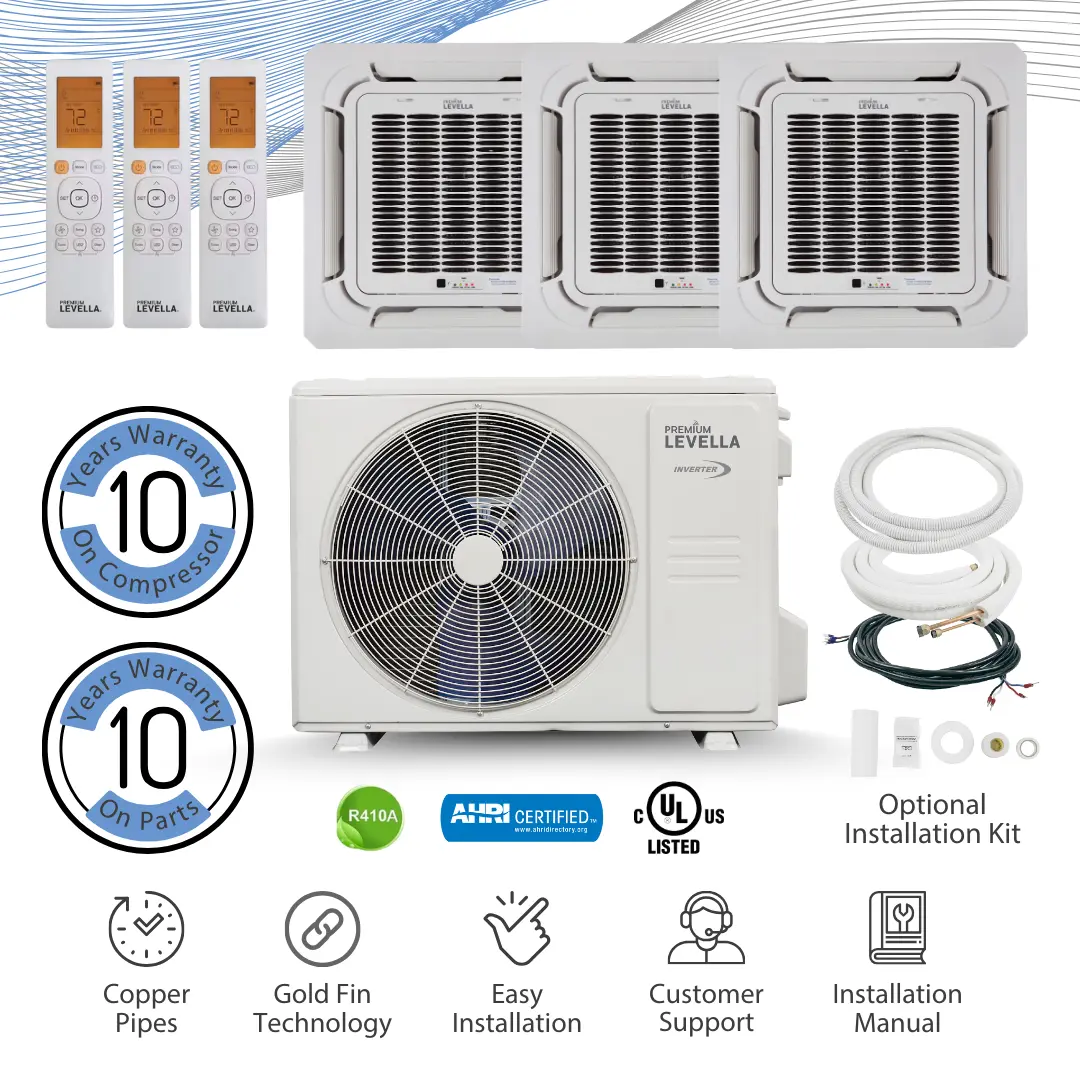 Tri Zone 23.5 SEER2 Ductless Mini Split Air Conditioner Inverter Wifi Heat Pump