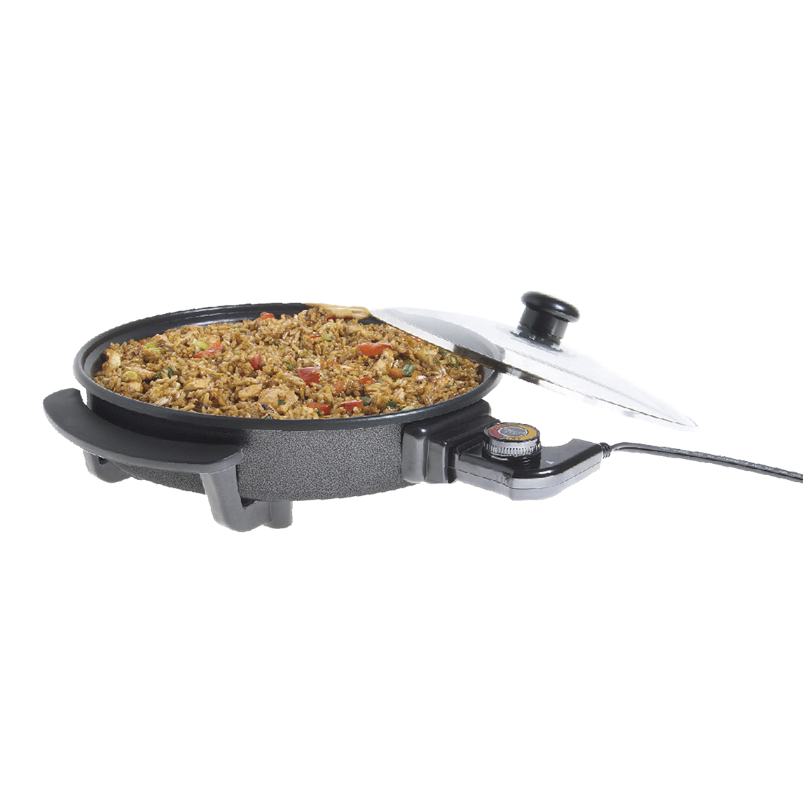 Premium - 1400W 11 Inch Rounded Electric Skillet Non-Stick Coating Glass lid