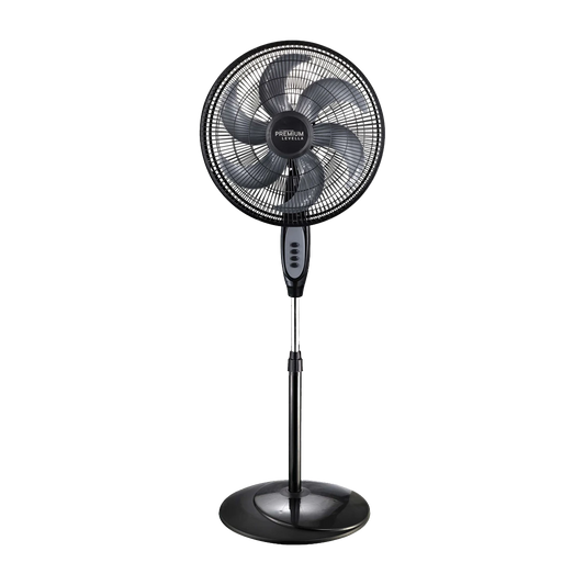 Premium Stand Fan 18" 3-Speed High Velocity. Adjustable Til. Elegant Black