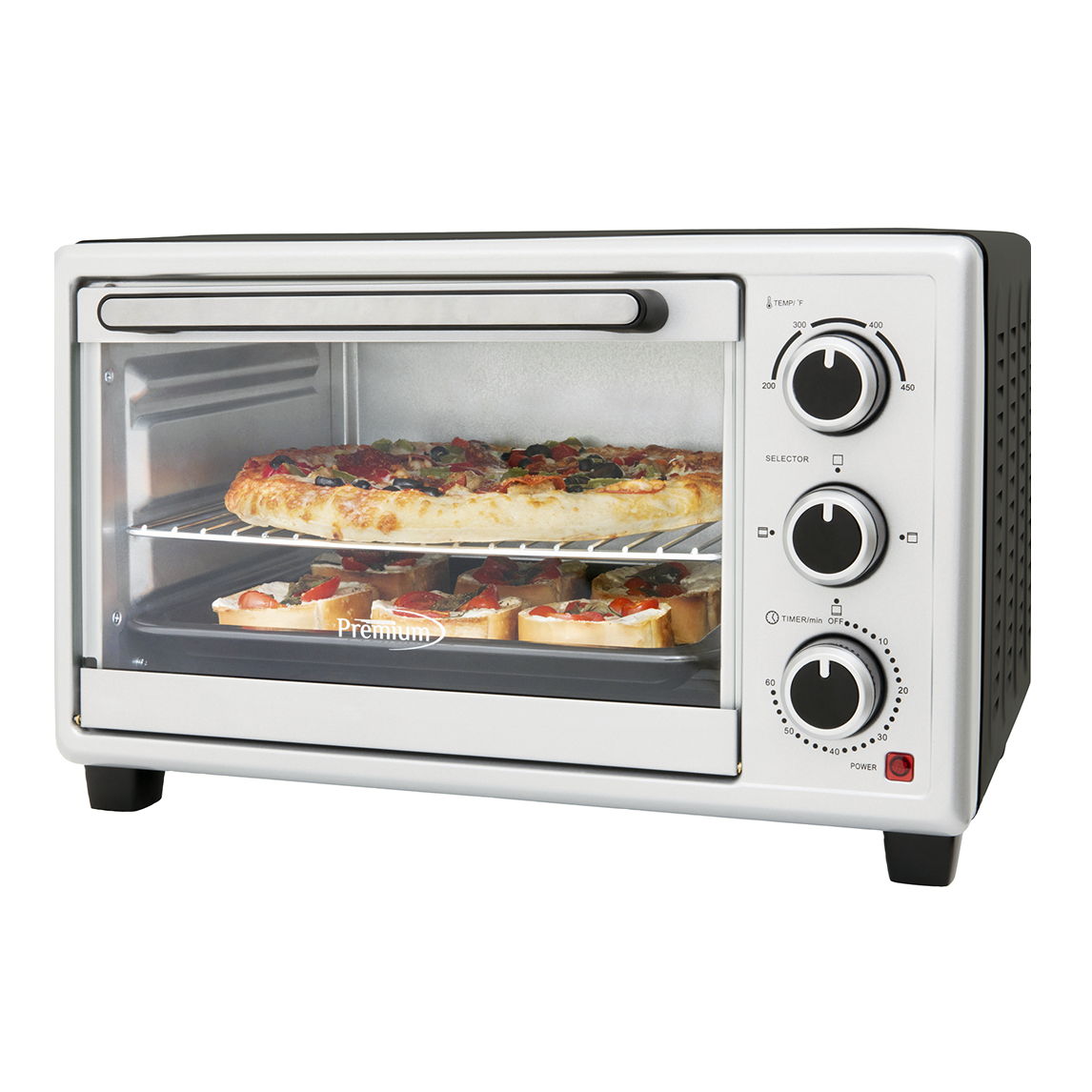 Premium  6-Slice Toaster Broil Oven 11" Pizza Bake. Stainless Steel Silver