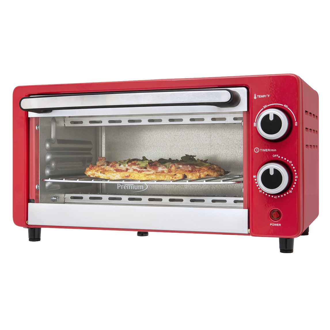 Premium 4-Slice Toaster Broil Oven 8" Pizza Bake. Elegad Red