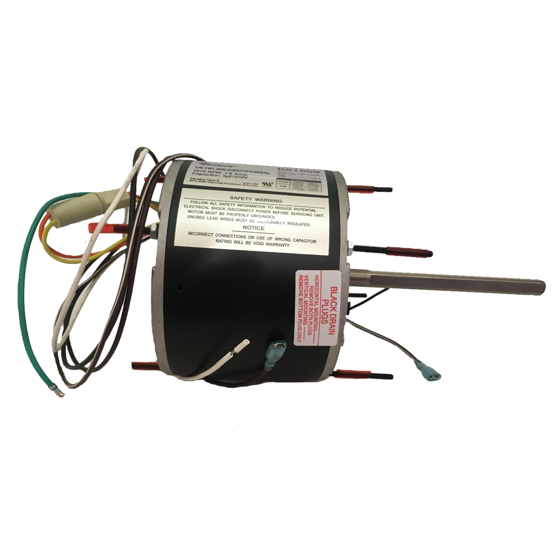 Single Shaft A/C Condenser Fan Motor 1/6 Hp 208-230v 60Hz 1075Rpm 1Spd, Reversible, Shaft 1/2’’x 3-3/4’’, Ball Bearing, Frame 48 Ul Approved