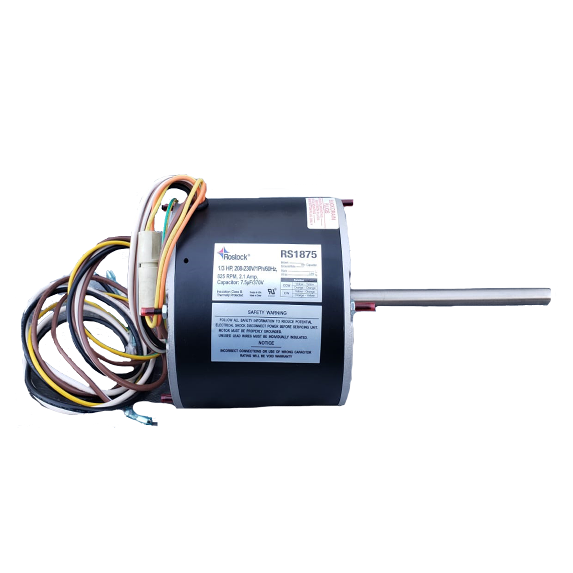 ROSTOCK - SINGLE SHAFT A/C CONDENSER FAN MOTOR (3) 1/3 HP 208-230V 60HZ 825RPM 1SPD CW/CCW SHAFT 1/2" BALL BEARING FRAME 48 UL APPROVED *** PL=90