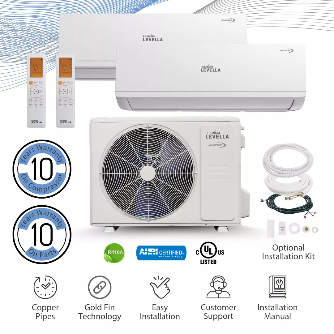 Dual Zone 21.5 SEER Ductless Mini Split Air Conditioner Inverter Wifi Heat Pump