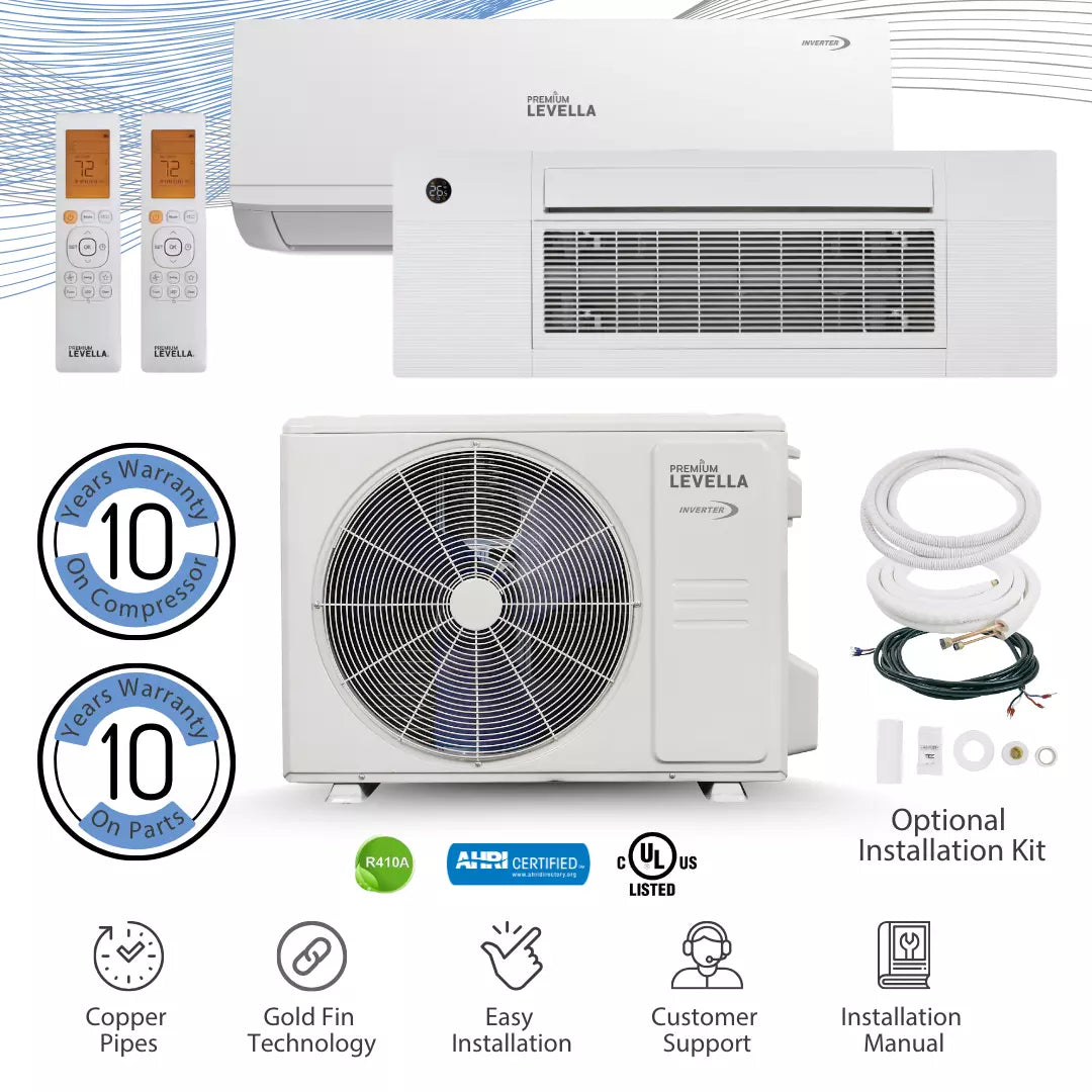 Dual Zone 21.5 SEER Ductless Mini Split Air Conditioner Inverter Wifi Heat Pump