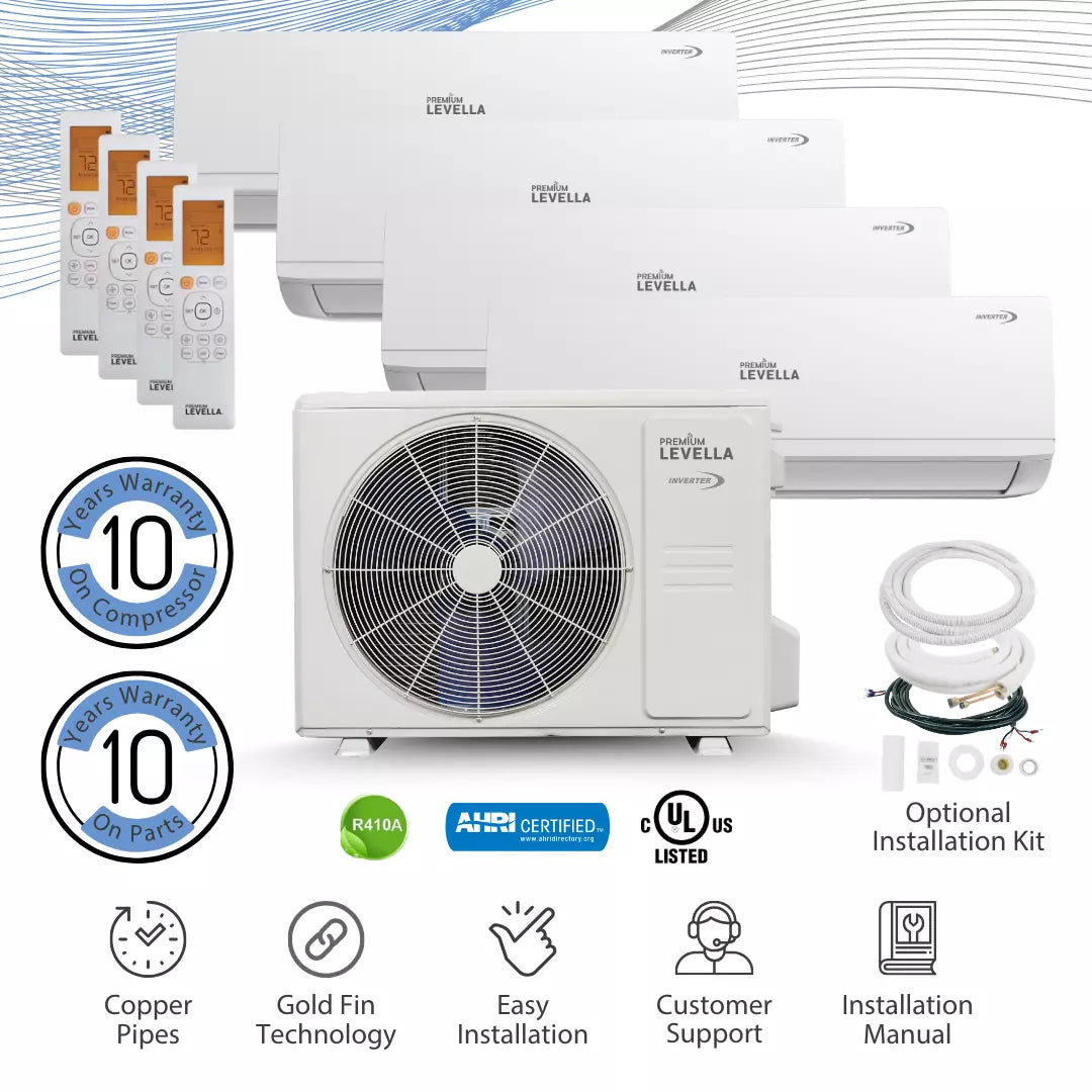 Quad Zone 23.1 SEER2 Ductless Mini Split Air Conditioner Inverter Wifi Heat Pump